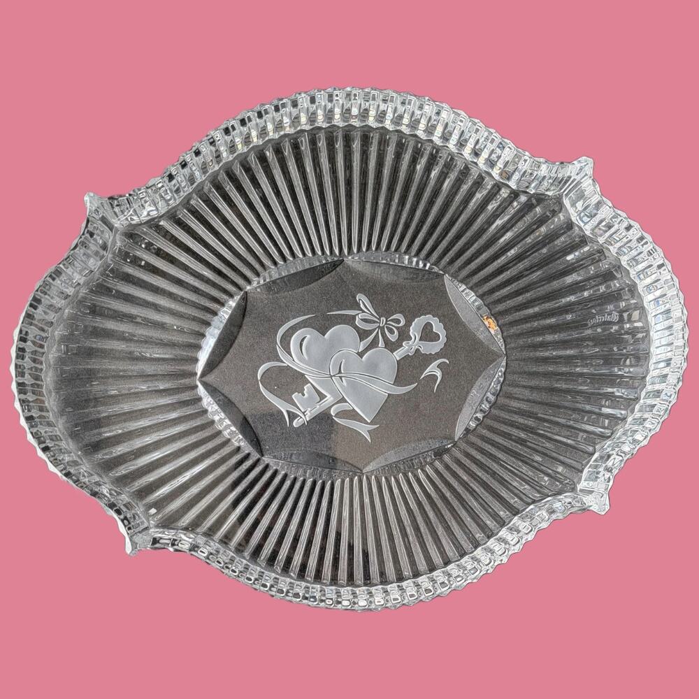 Vintage 1990s Waterford "Eternity" Double Heart and Key Vanity Collection Tray